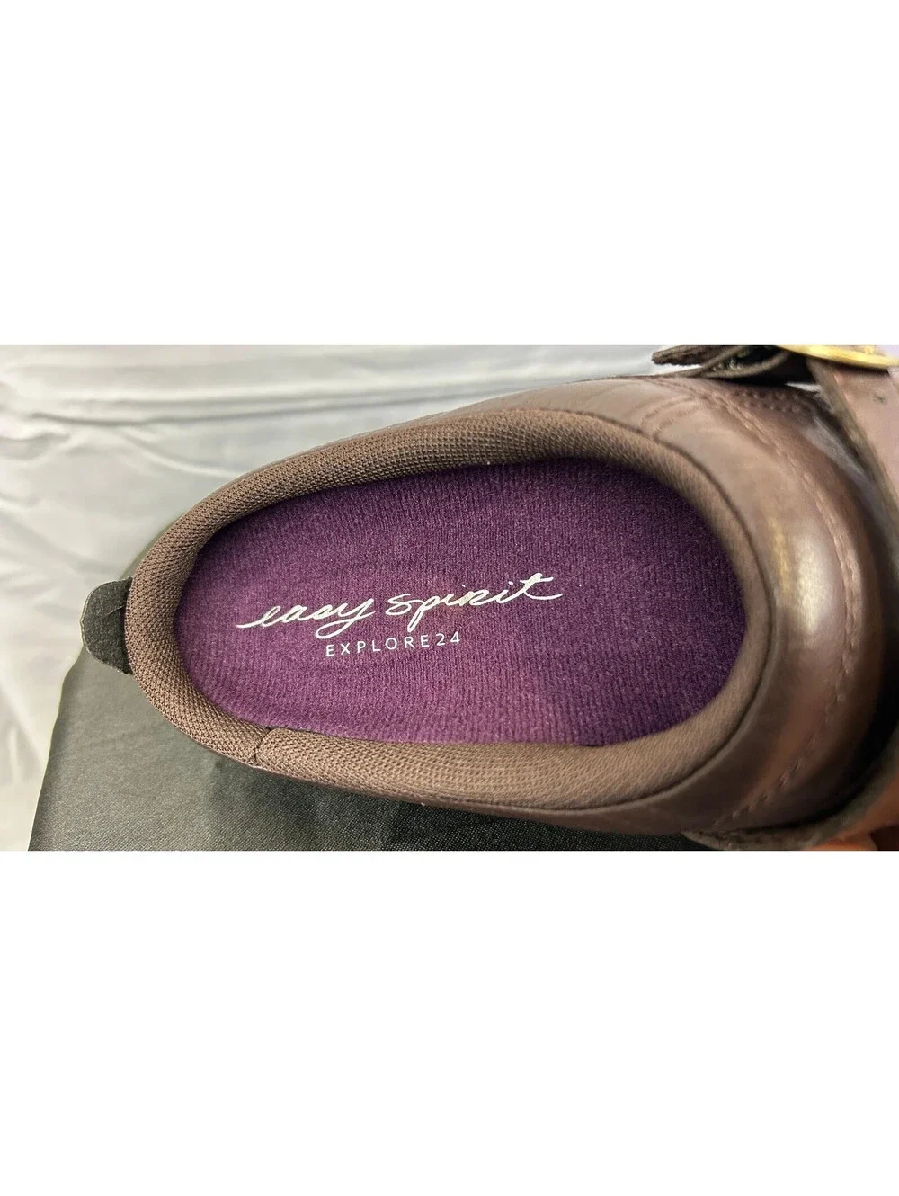 Easy Spirit Portilla Women Size 6.5 Slip-On Mule Clog Shoes Brown Leather Buckle
